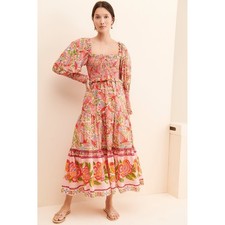 FARM Rio Macaw Flight Smocked Midi Dress - SIZE S