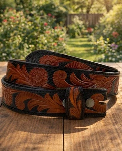 Ceinture de l'Ouest fait main Véritable en cuir plein grain lourd sans boucle