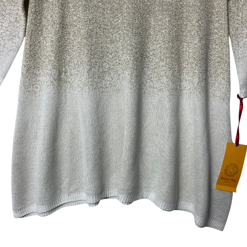 Ruby Rd Sweater Women’s Size M Metallic Gold Beige Ombre Knit Tunic 3/4 ...