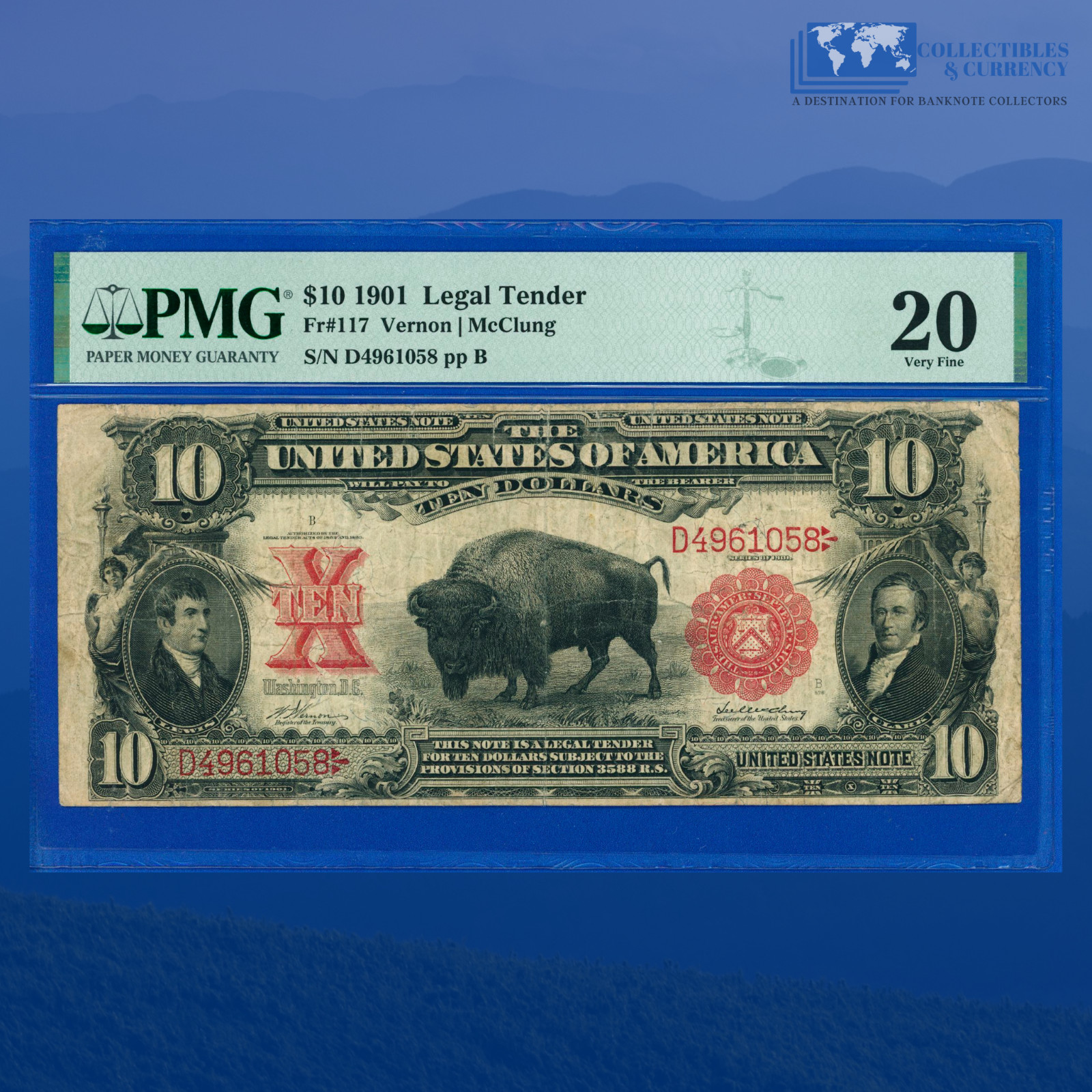 Fr.117 1901 $10 Ten Dollars "BISON" Legal Tender Note, PMG VF 20 #61058