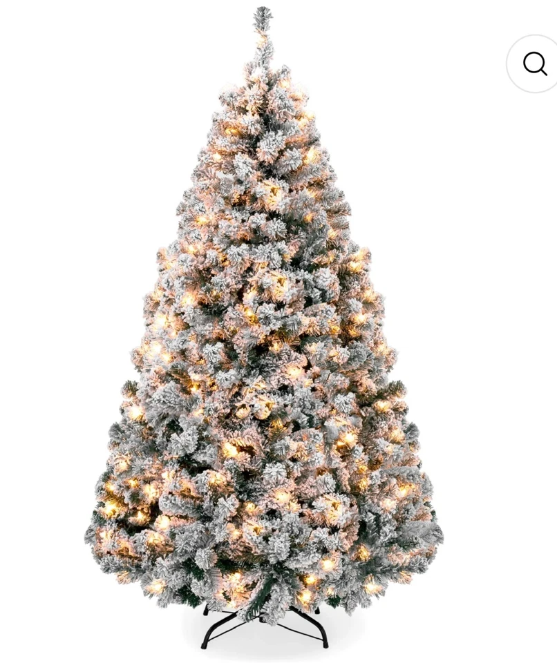 Best Choice Products 6ft Pre-Lit Holiday Christmas Pine Tree with Snow-Flocked B - Image 3 of 4