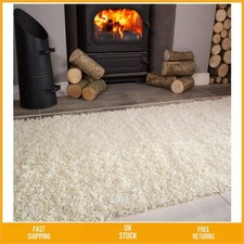 Plush Fireside Shaggy Area Rug Cozy Living Room Off White Cream Hearth 60x110cm