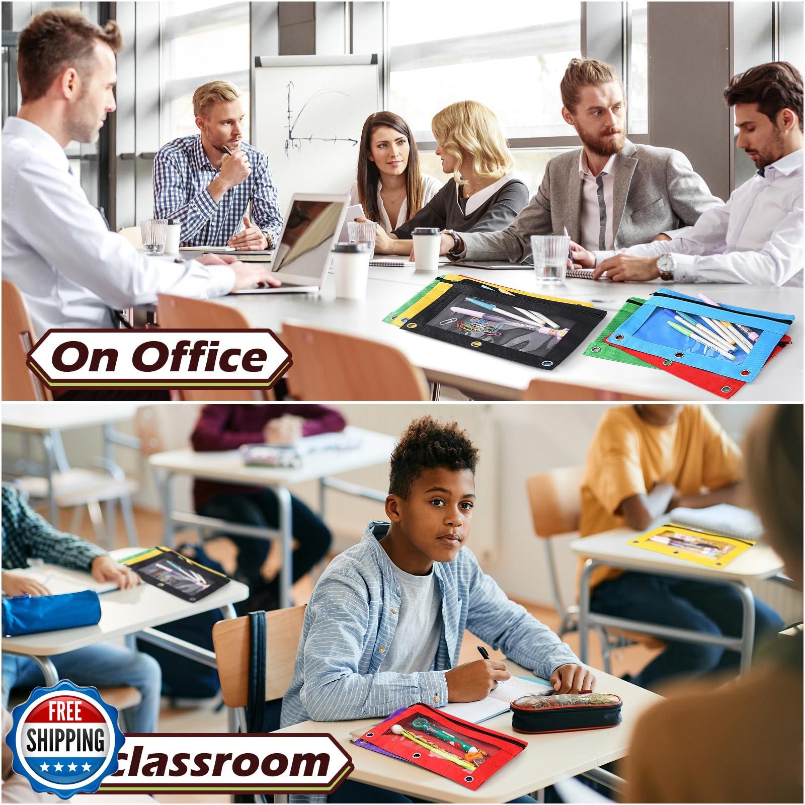 Pencil Pouch for 3 Ring Binder, 36 Piece Bulk 3 Holes Zipper Pencil Pouches i