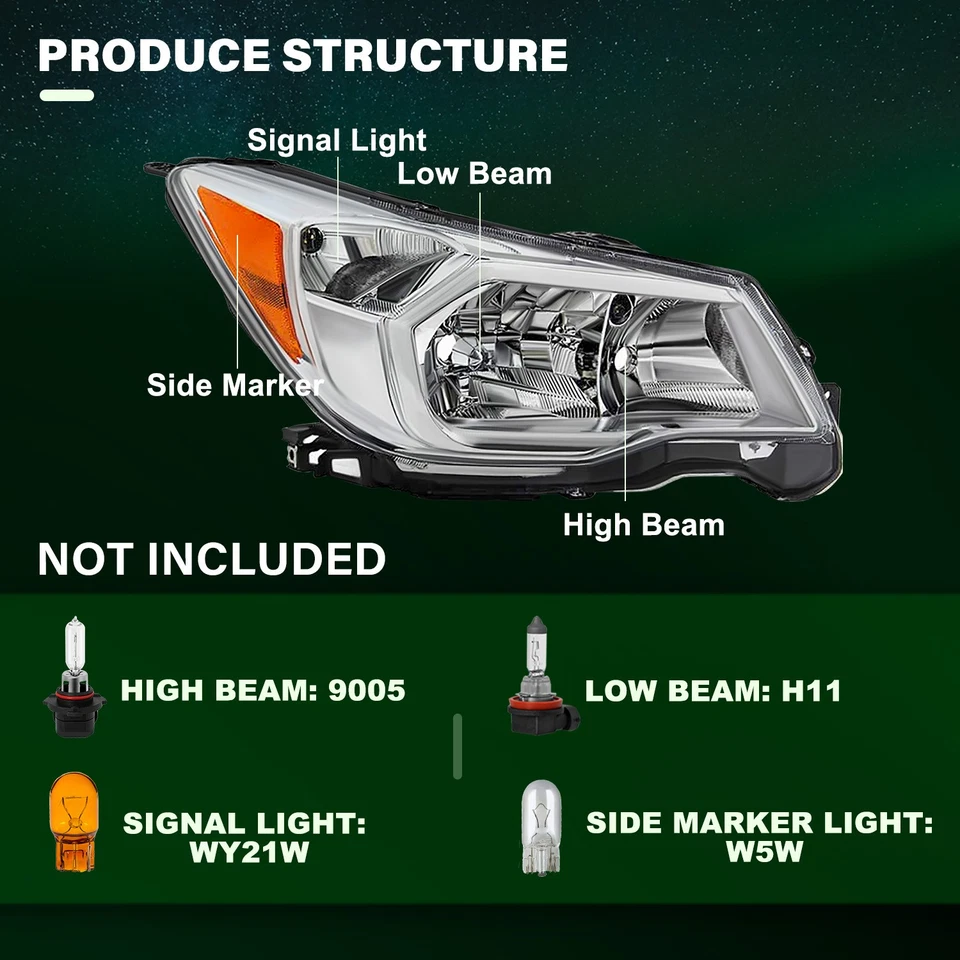 For 2014 2015 2016 Subaru Forester Halogen Chrome Headlights Headlamps L+R Pairs - Image 2 of 4
