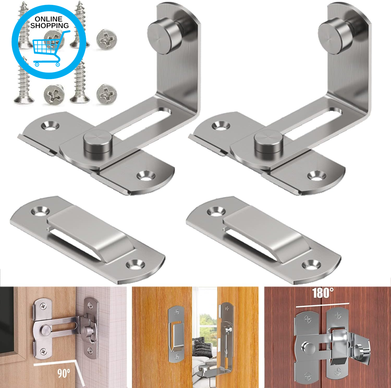 2 Pcs Door Lock Bolt Stainless Steel Door Latch Sliding Barn Door Lock Flip Gate