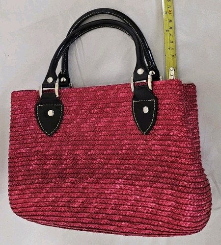 Vintage Red Wheat Straw Tote Purse Doble Handle Handbag - Picture 6 of 12