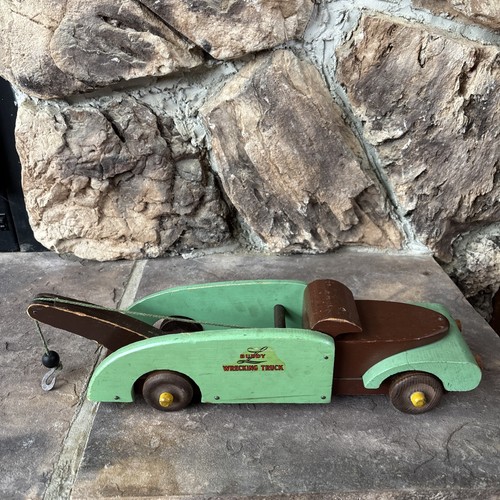 Vintage 1940’s W W 2 Wooden Buddy L Wrecking Truck Selling As Is Has Wear 40s