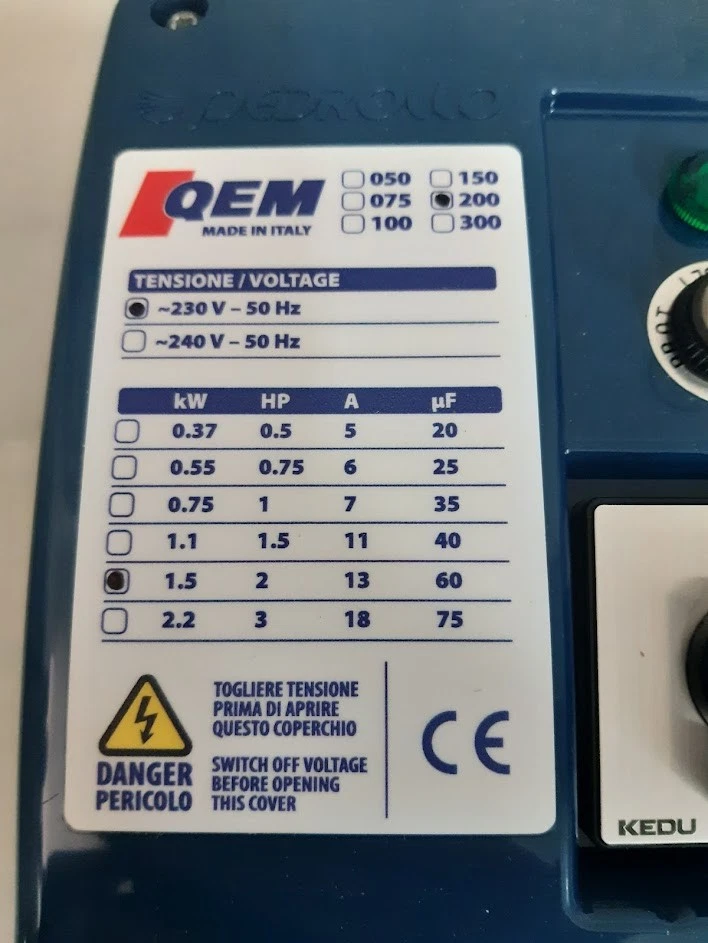 QUADRO ELETTRICO POMPA SOMMERSA PEDROLLO HP 2 QEM 200 V220 TERMICA CONDENSATORE - Immagine 4 di 4