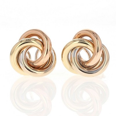 17mm Polished Love Knot Omega Back Pair Earrings 14k Multi-Tone Gold Italy 7.26g