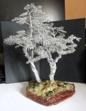 wire tree sculpture hand made medium size silver 