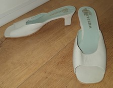 Sandali muletto vintage Riviera donna beige bianco sporco tacco a blocco pelle misura 7