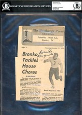Bronko Nagurski Beckett BAS Signed 1976 Pittsburgh Newspaper Cut Autograph Bears