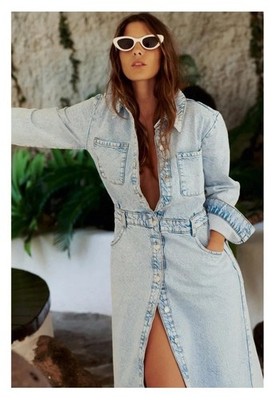 white christmas dresses Puff Corset Denim Midi Dress main image 0