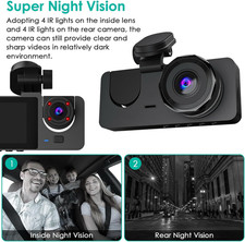 3 Channel Dash Cam, 1080P Dash Cam Front And Rear Inside, Three Way Dash Camera 