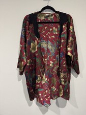 Victoria  s Secret Vintage Gold Label Open Front Kimono Roble L Floral Satin Lace