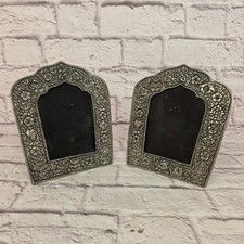 Vintage Ornate Photo Frames Floral Silver Metal 4x6 Pair With Easel Backs
