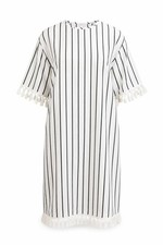 SheIn Womens A-Line Dress Size L White Striped Midi Crew Neck Short Sleeve
