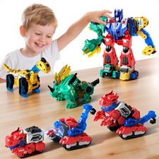Magnetic Dinosaur Transforming Robot Toys, 6-in-1 Dino Construction Trucks fo...