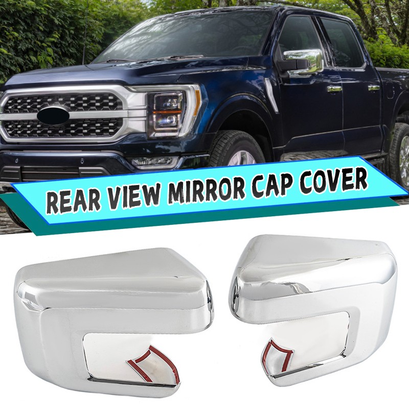 2X Side Mirror Covers Overlay With Turn Signal For 2021+ Ford F150 F-150 Chrome