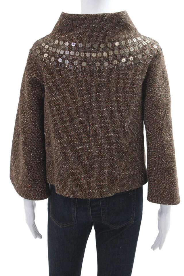 Ellen Tracy женщин коричневый шерсти смесь насмешливый шеи плащ 3/4 рукав размер 4P - Изображение 3 из 4