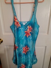 Secret Treasures Womens Blue W/ Orange Fliral Satiny Nightgown Sz L Nice