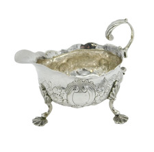 George II Sterling Silver Floral Pattern Sauce Boat Antique 1757 London