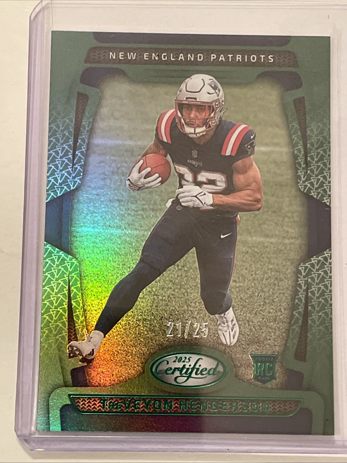 Treveyon Henderson 2025 Panini Certified Mirrors Green 21/25 Rookie Card No. 144