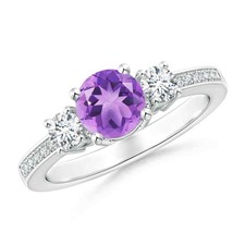 Sterling Silver Round Amethyst Stone Mothers day Three-stone Ring Jewelry