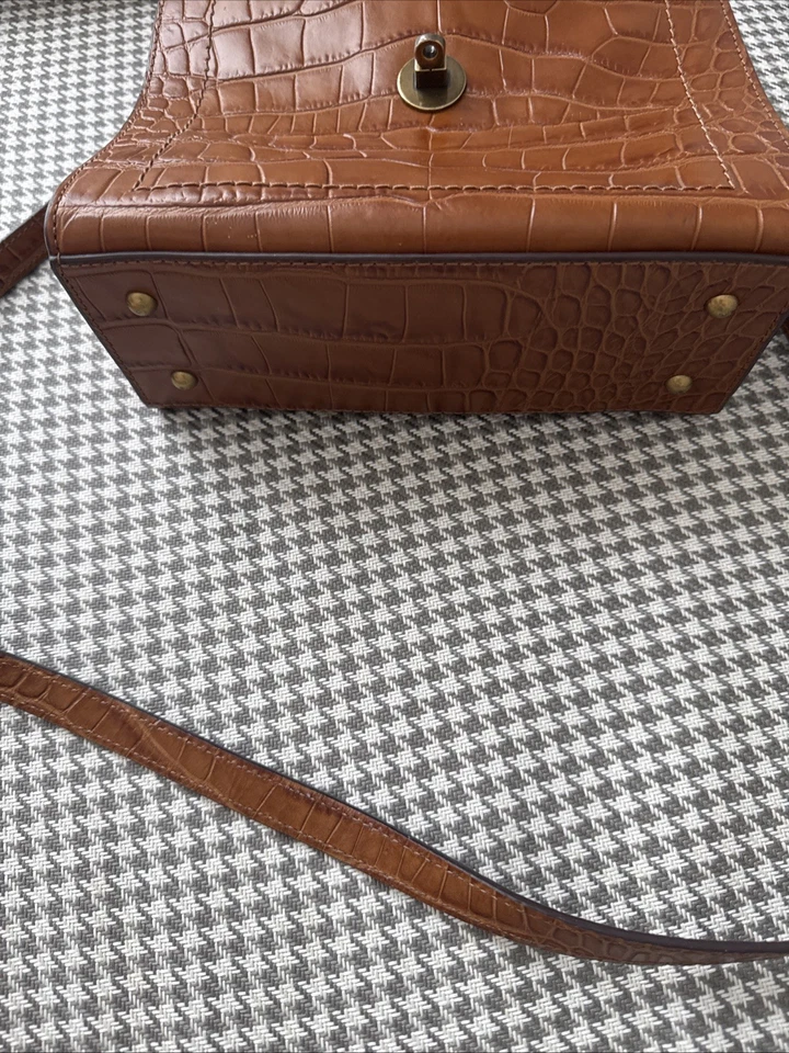 Lauren Ralph Lauren Crossbody Leather Crocodile Embossed Satchel Authentic Honey - Image 4 of 4