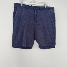 Old Navy Ultimate Slim Shorts Mens 36 Blue White Micro Stripe Linen Cotton Blend