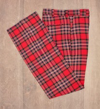 Men's VTG 19570s NOS Red  Green Plaid Pants 34" Unhemmed 70s Wool Trousers Golf
