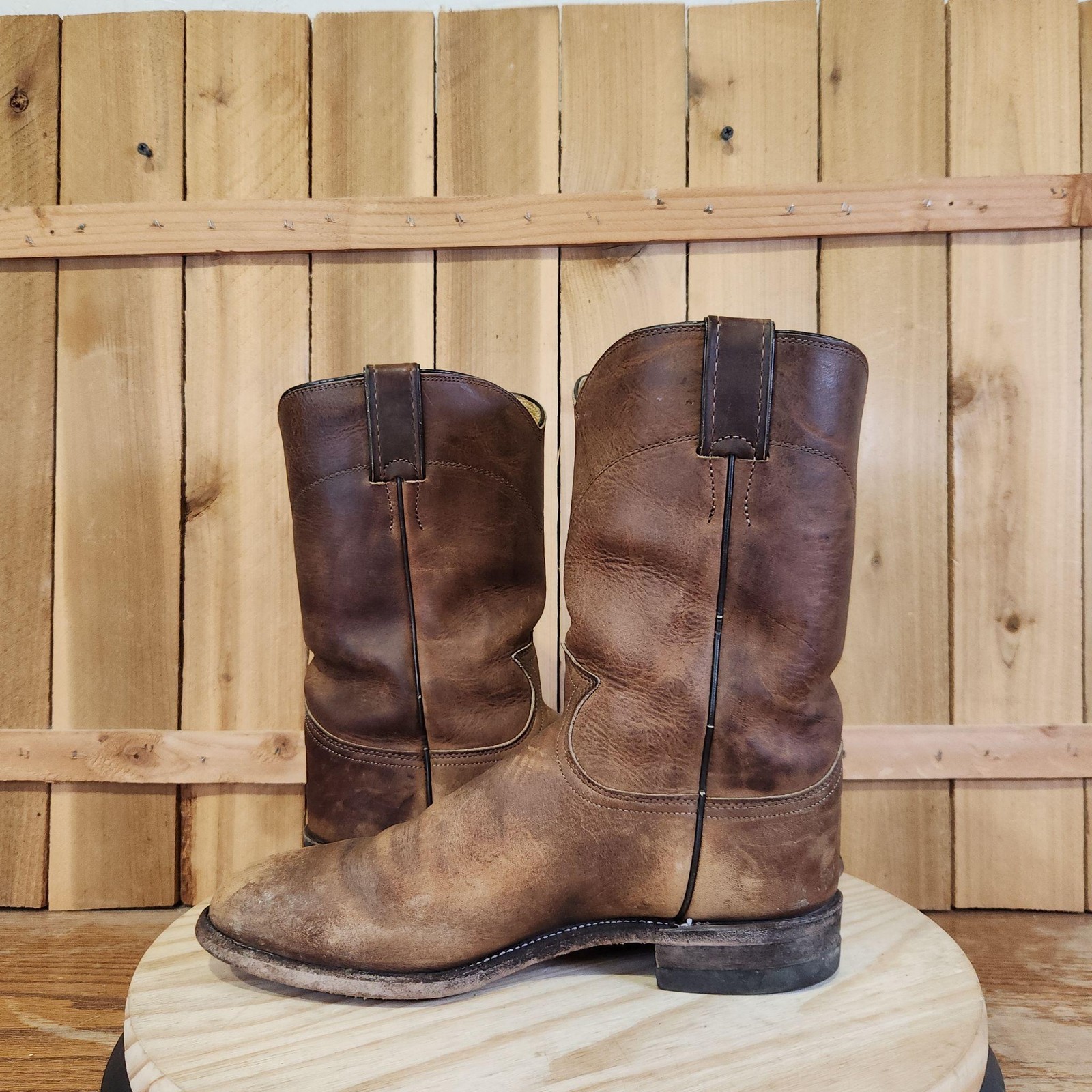 Justin 3408 Roper Boots Mens 7.5 D Brown Leather Western Cowboy USA image 6