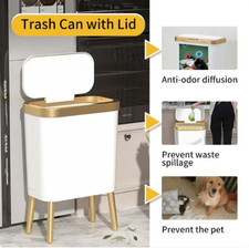 Bathroom Trash Can with Lid, Plastic Garbage Can with Legs, 4 Gallon Gold Trash