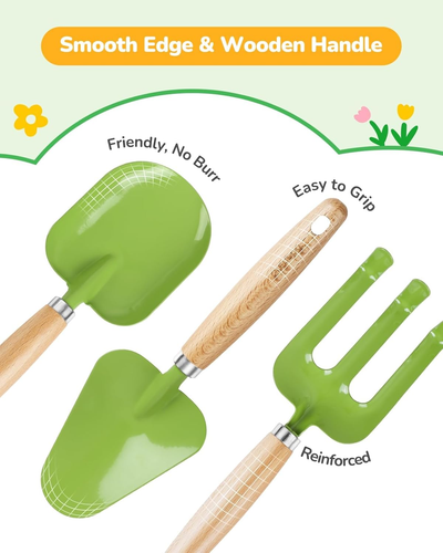 Juego de jardineria para ninos con palas sombrero rastrillo guantes y bolsa v - Foto 3 di 12