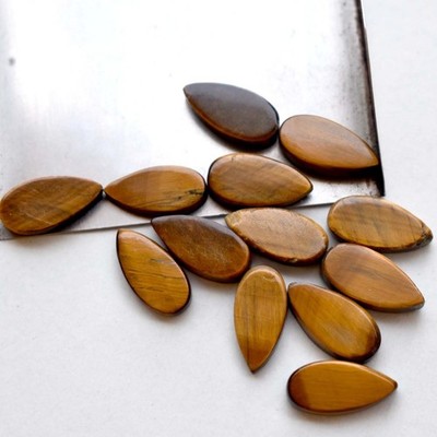 Natural Golden Tiger Eye Long Pear Bothside Flatback 7x14mm To 12x24mm Gemstone