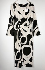 Zara New Printed Midi Dress Small Black Cream Abstract Art Long Sleeve Ruched