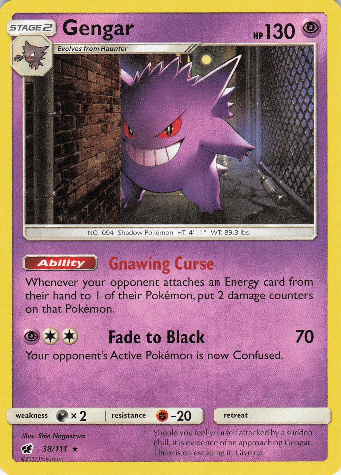 Pokémon TCG Gengar Rare Crimson Invasion 38/111 NM