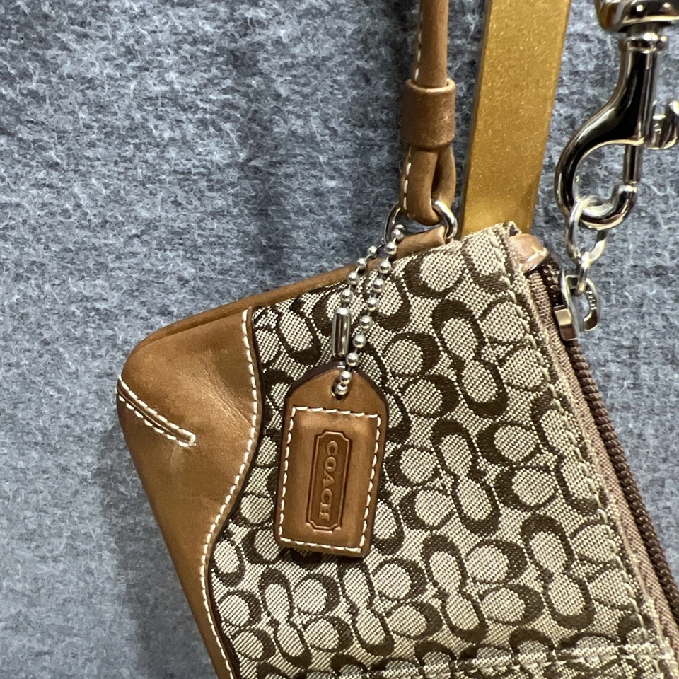 Cartera Muñequera Coach Denim Signature Logo C Borde Cuero Marrón Foto 3 de 4