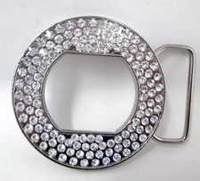 Rhinestone Belt Buckle Round Silvertone Bling Cowgirl Fashion Womens