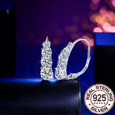 Woman 925 Sterling Silver Earrings With Real Zircon Diamond For Valentines Gift