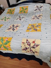Quilt Homemade Patchwork Daisy Star King Size 104" X 78" Vintage