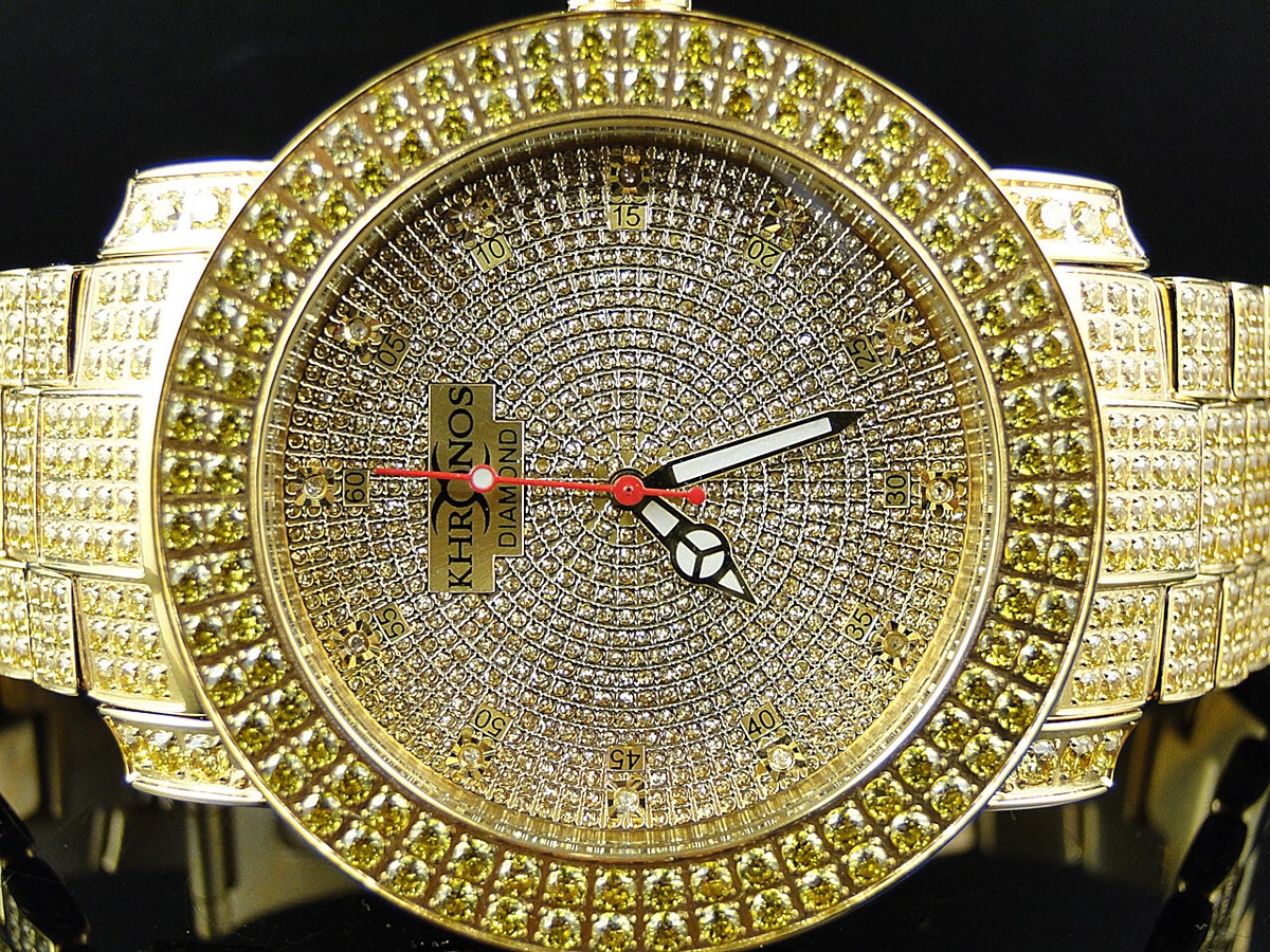 Mens New Canary Iced Bezel Khronos Jojino Joe Rodeo Genuine