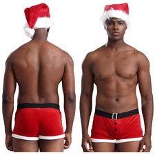 Mens Xmas Boxer Briefs Santa Claus Shorts Cosplay Christmas Underwear Set Sexy