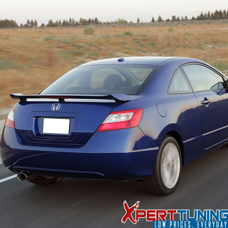 Fits 06-11 Honda Civic Coupe Rear Trunk Spoiler W/Brake LED Light ABS Unpainted - Imagem 2 de 4
