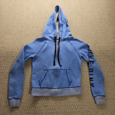 Pink Victorias Secret Hoodie Womens XS Sweatshirt Blue Small Stains Left  Sleeve