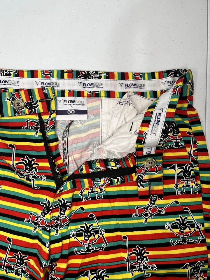 Flow Golf Flow Society Size 30 Shorts Rasta Skeleton Man Jamaican - Image 3 of 4