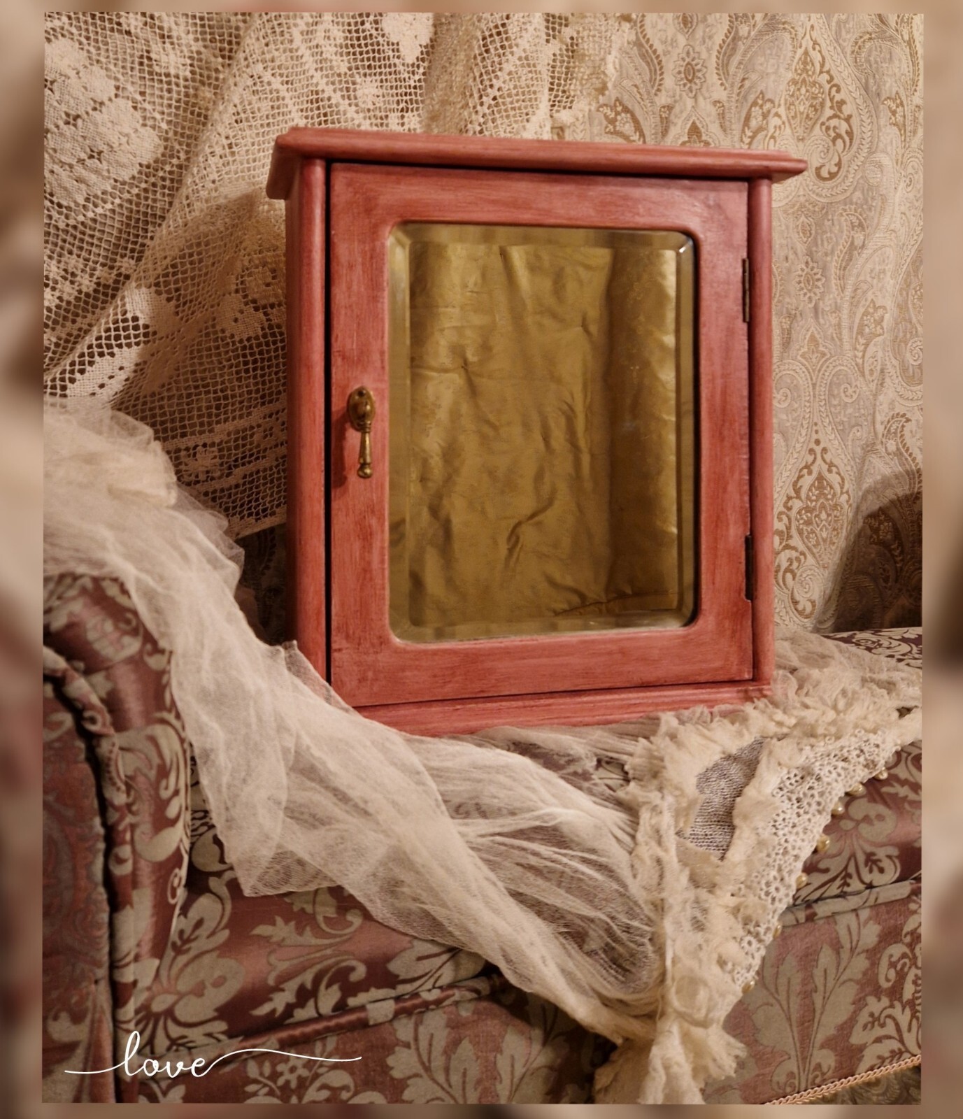 Vintage Raspberry Pink Shabby Chic Rustic Medicine Bathroom