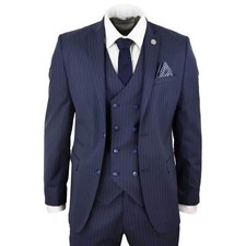 Mens 3 Piece Suit Gatsby 1920s Gangster Pinstripe Tailored Fit
