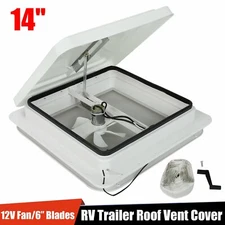 14"RV Trailer Roof Vent Complete 12V Fan w/ 6"Blades White Lid  Interior Garnish