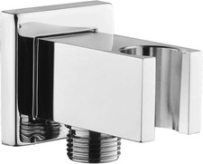 Chrome Wall Supply Elbow with Hand Shower Holder, Brass Square 1/2  Shower Hose